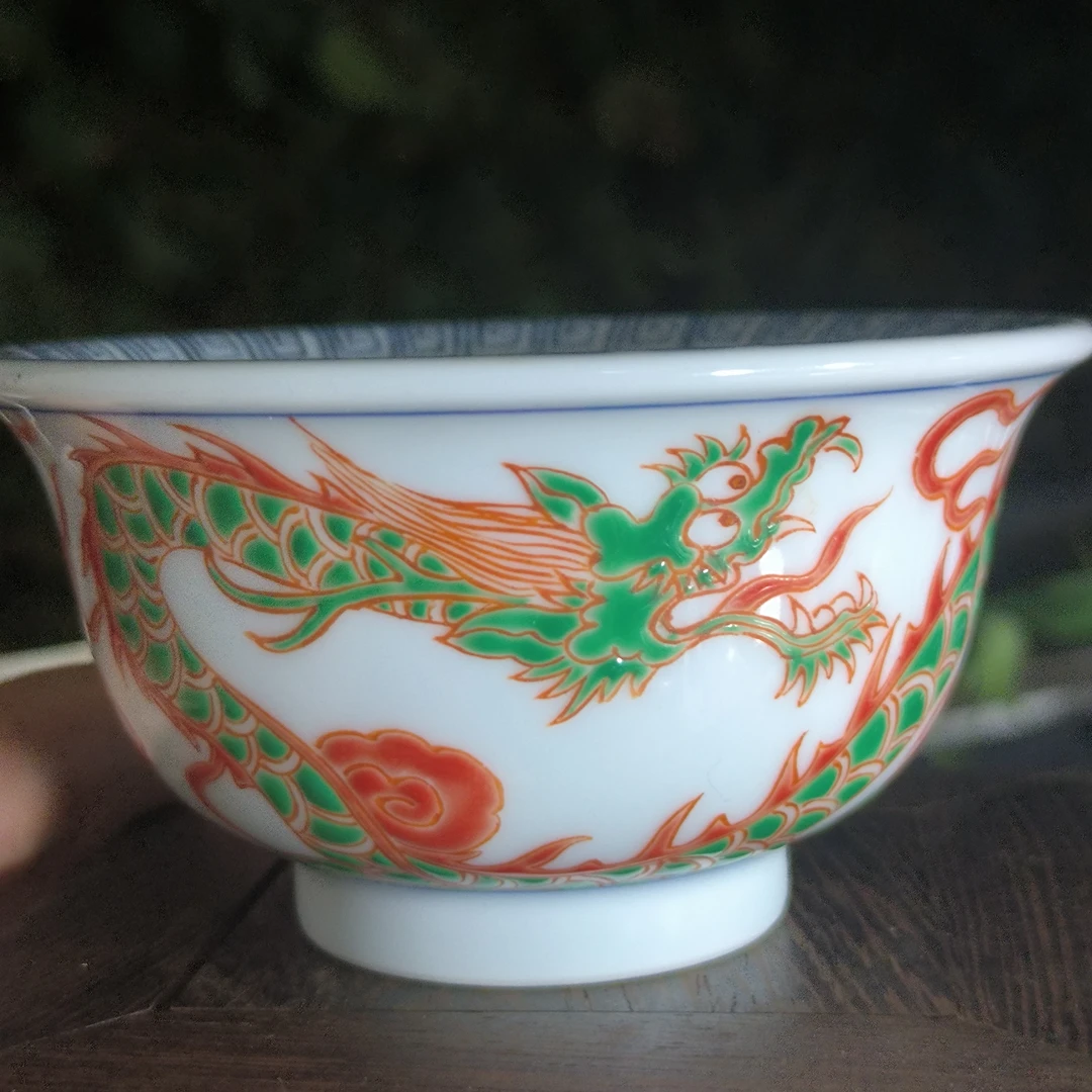 景德镇手工手绘红绿斗彩龙主人杯男士高端茶器手作