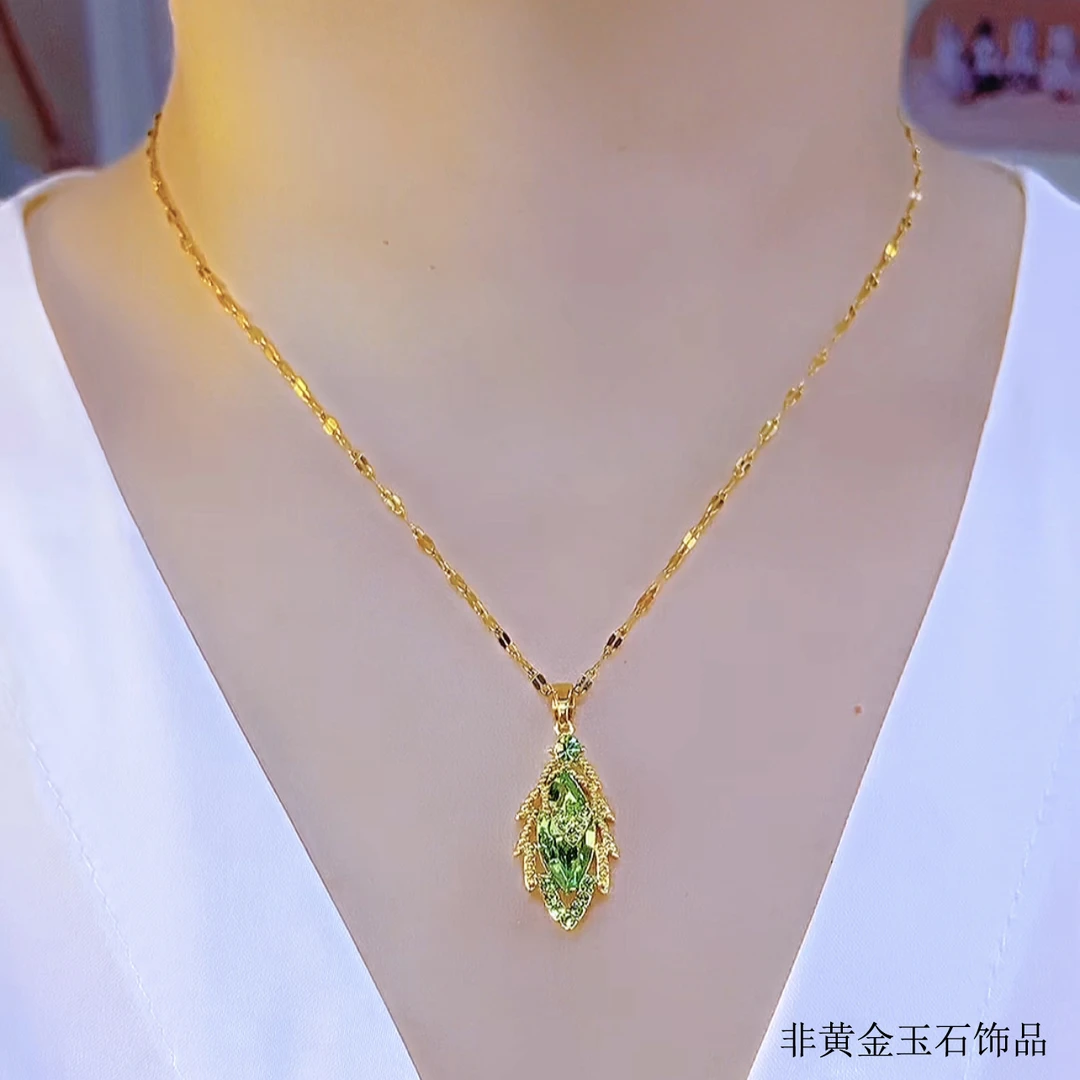 钛钢项链 时尚气质百搭绿色水滴树叶项链