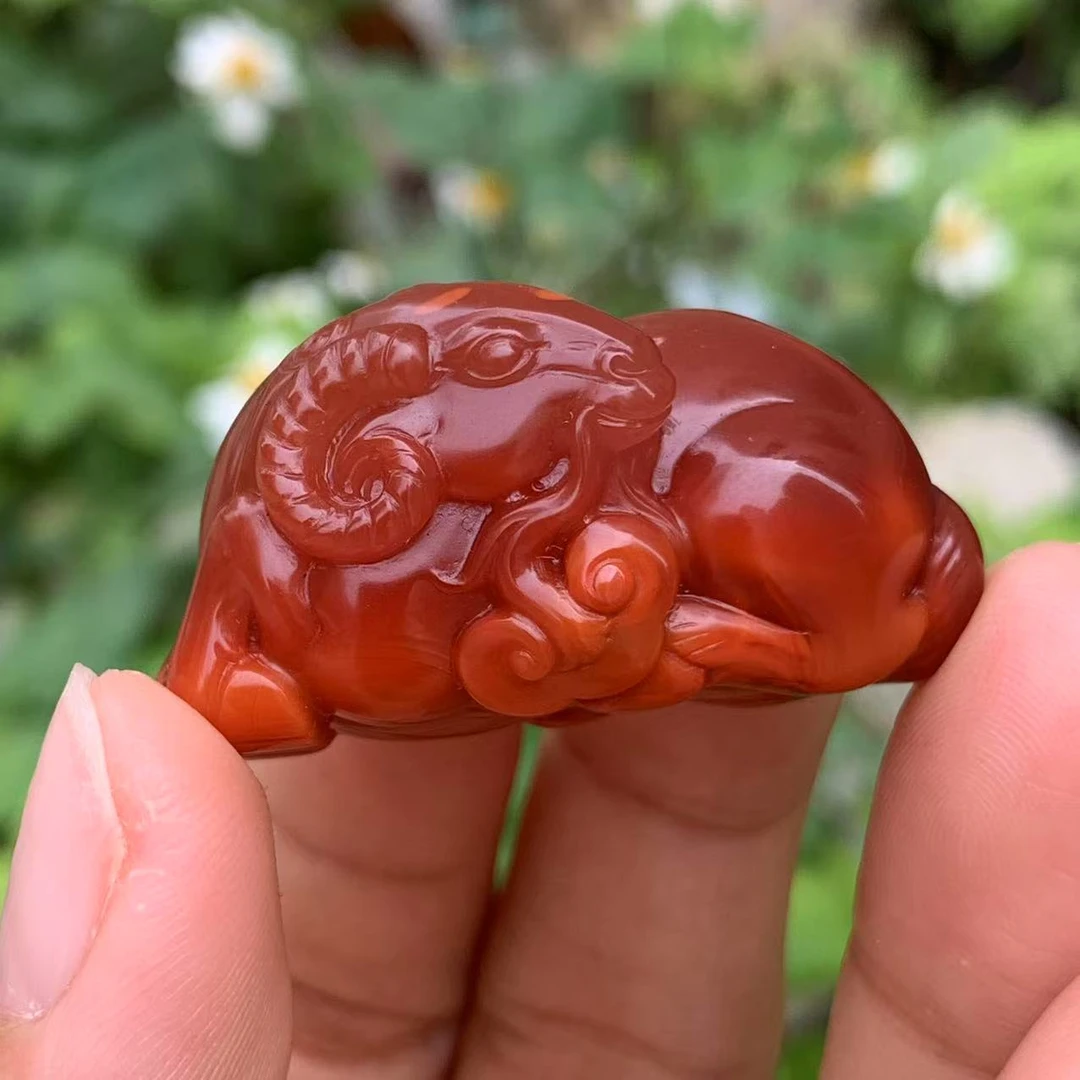 (传承全品级)南红瓦西牛血红双色 羊吊坠 39.8*21.7*20.3