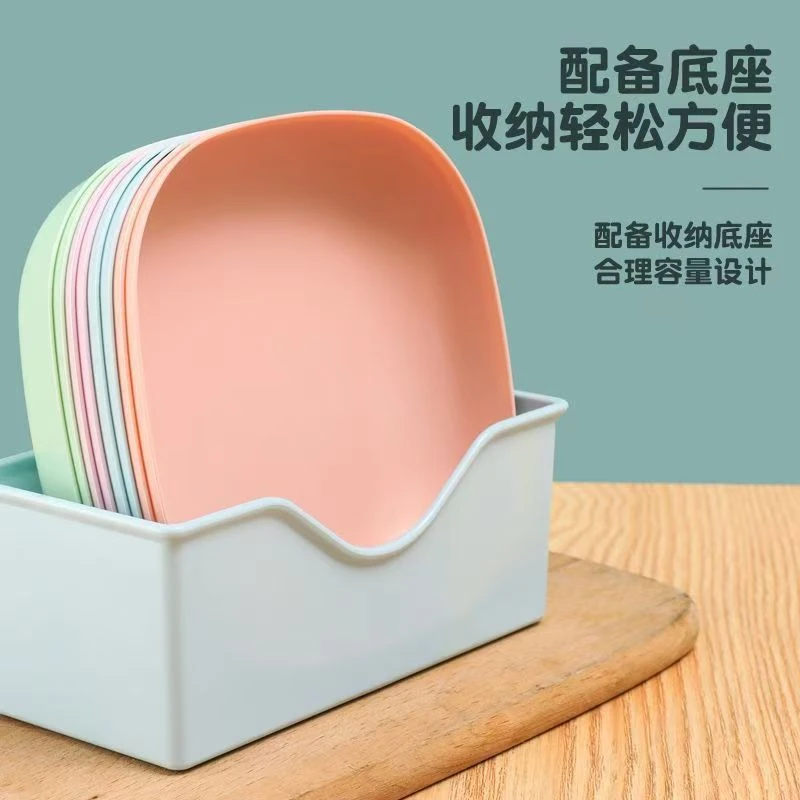 水果零食盘【10个碟+底座】家用餐桌方形垃圾盘碟吐骨碟塑料菜碟