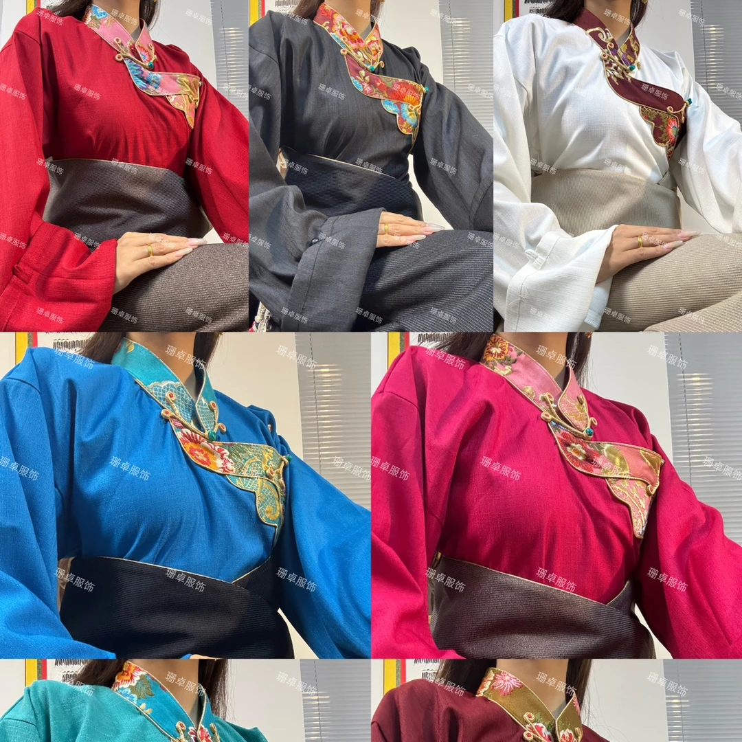 【珊卓服饰】藏式衬衫女款锦缎领宽松上衣四季可穿