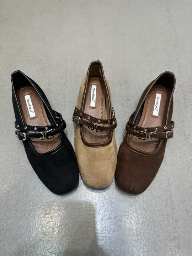 5660-5绒浅口一字鞋2025新款法式平底单鞋女柔软气质