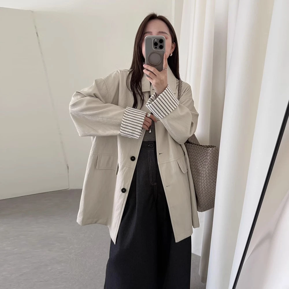 2025春季新款韩系简约时尚气质百搭设计宽松显瘦中长款风衣外套女