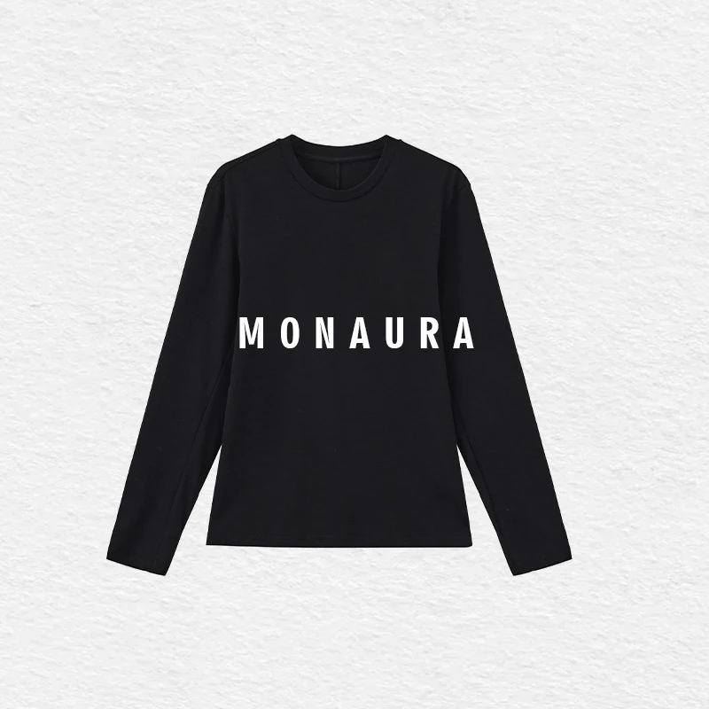 MONAURA圆领长袖打底百搭打底衫长袖修身黑色情侣T恤简约时尚