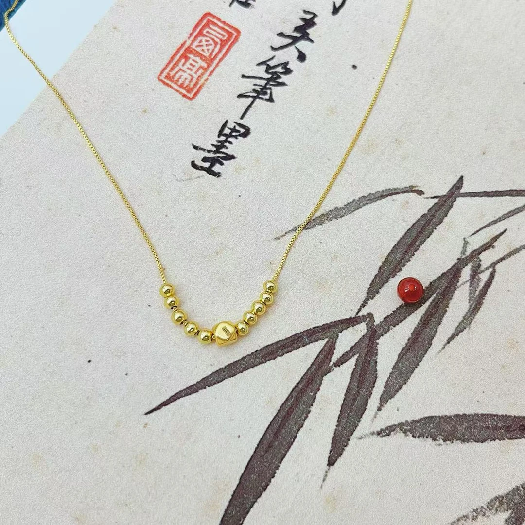 【表哥专属】足金24K黄金方糖吊坠赠送合仔链十全十美配珠套链G73