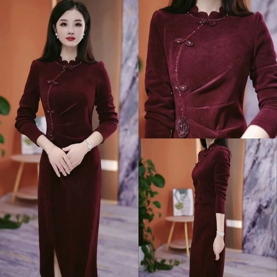 秋冬加厚新款连衣裙2025气质韩版显瘦百搭收腰连衣裙MY24J752