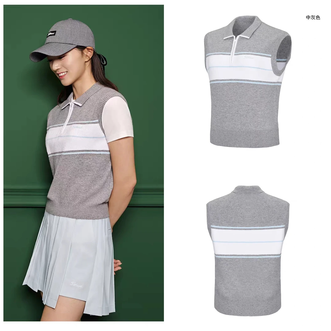 T家外贸原单高尔夫服装女士上衣25新款百搭弹力修身针织翻领马甲