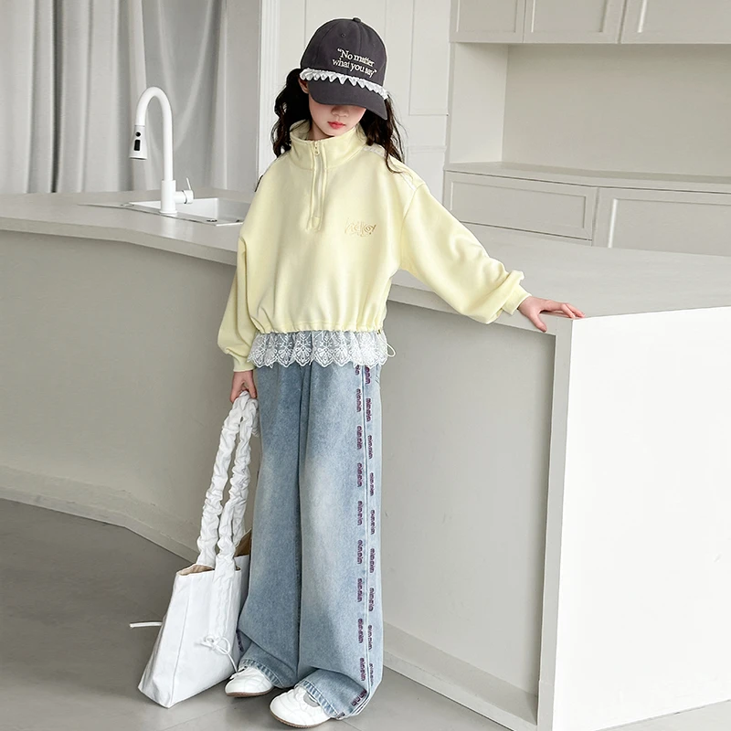 女童春季套装2025新款洋气时尚花边下摆两件套6-12岁中大童衣服潮