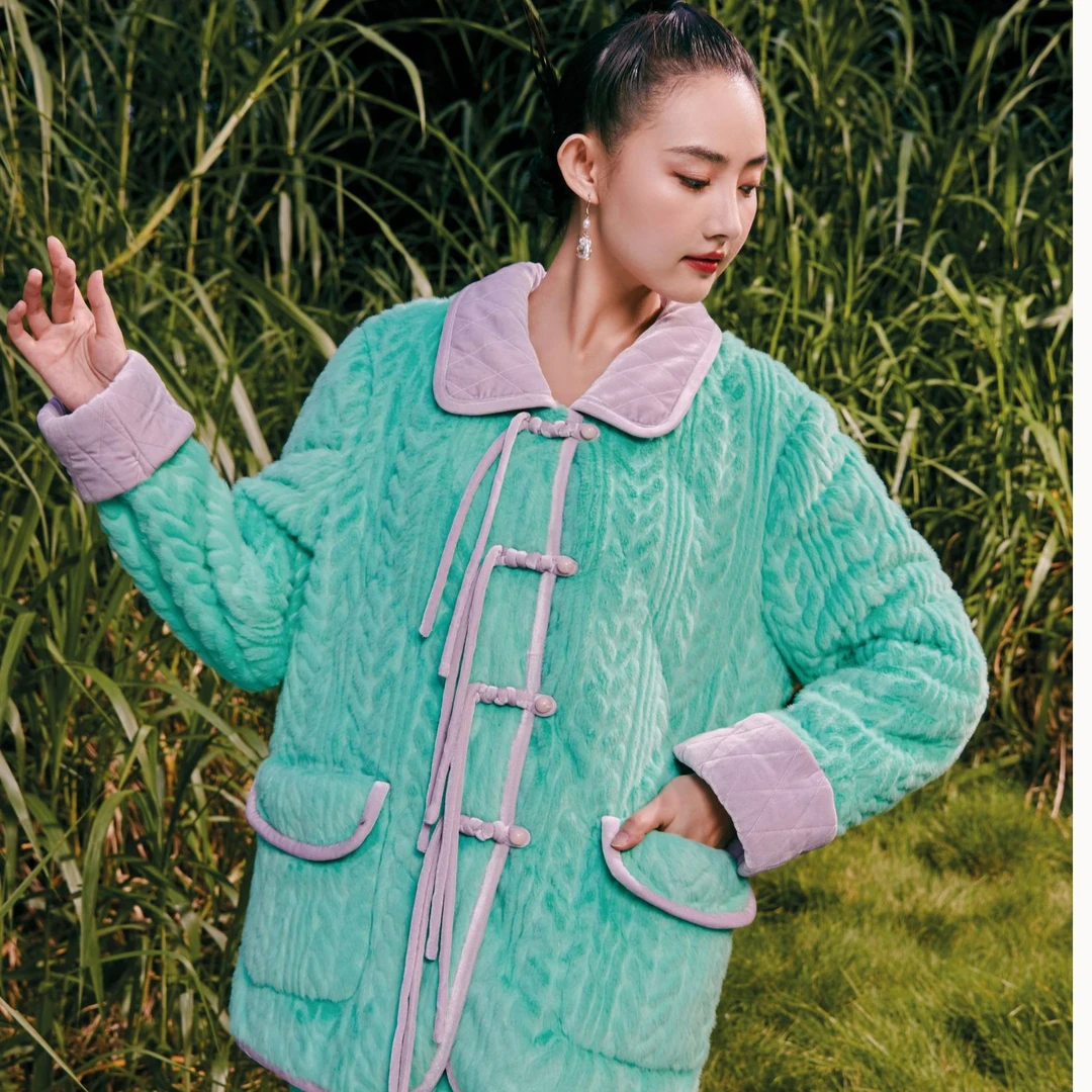 艾黎克斯设计师款新中式三层夹棉加厚轻奢可外穿家居服套装冬款