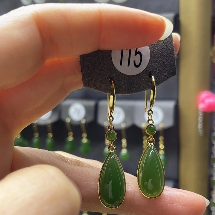 和田玉银S925镶嵌耳饰