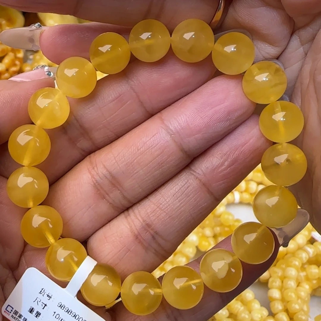 蜜蜡未镶嵌手链鸡油黄金绞蜜圆珠手串
