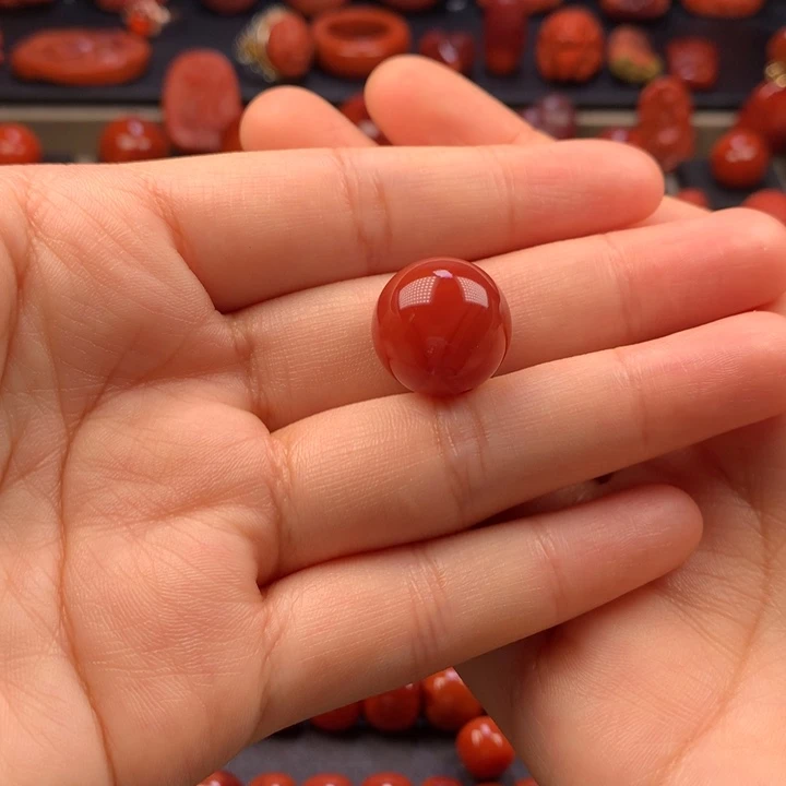 南红玛瑙未镶嵌玫锦圆珠单珠16.6MM