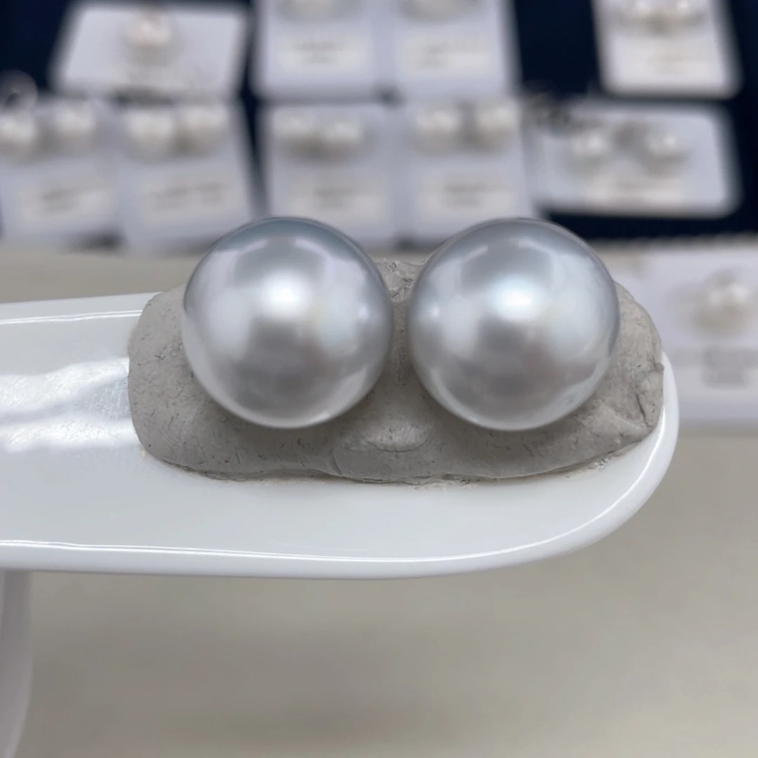 海水珍珠澳白素钉14-15定制不退换银S925镶嵌