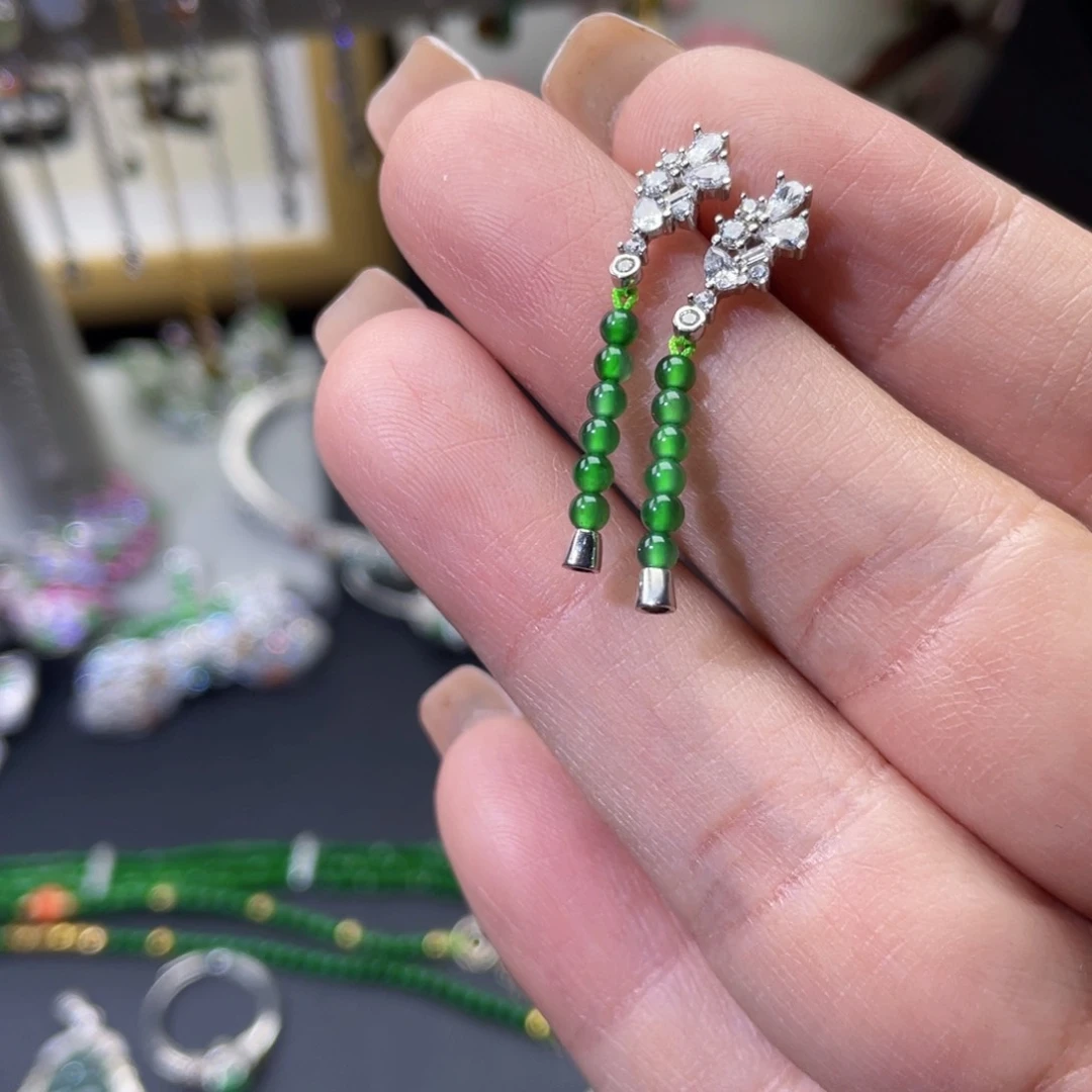 翡翠银S925镶嵌颈饰耳钉