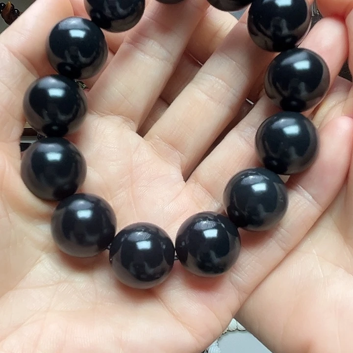 和田玉（墨玉）未镶嵌颈饰卡18圆珠高羊脂