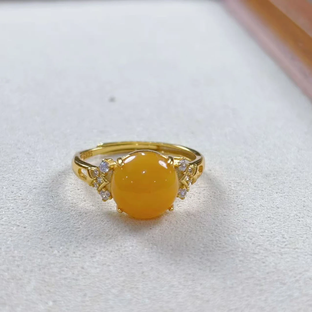 天然蜜蜡s925银戒指微锆315ZJ