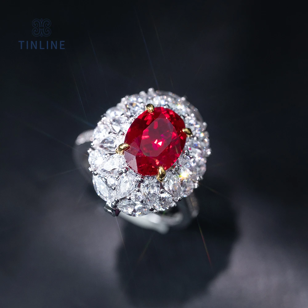 TINLINE 培育红宝石「相思」戒指吊坠两用款培育鸽血红7ct优雅喜庆