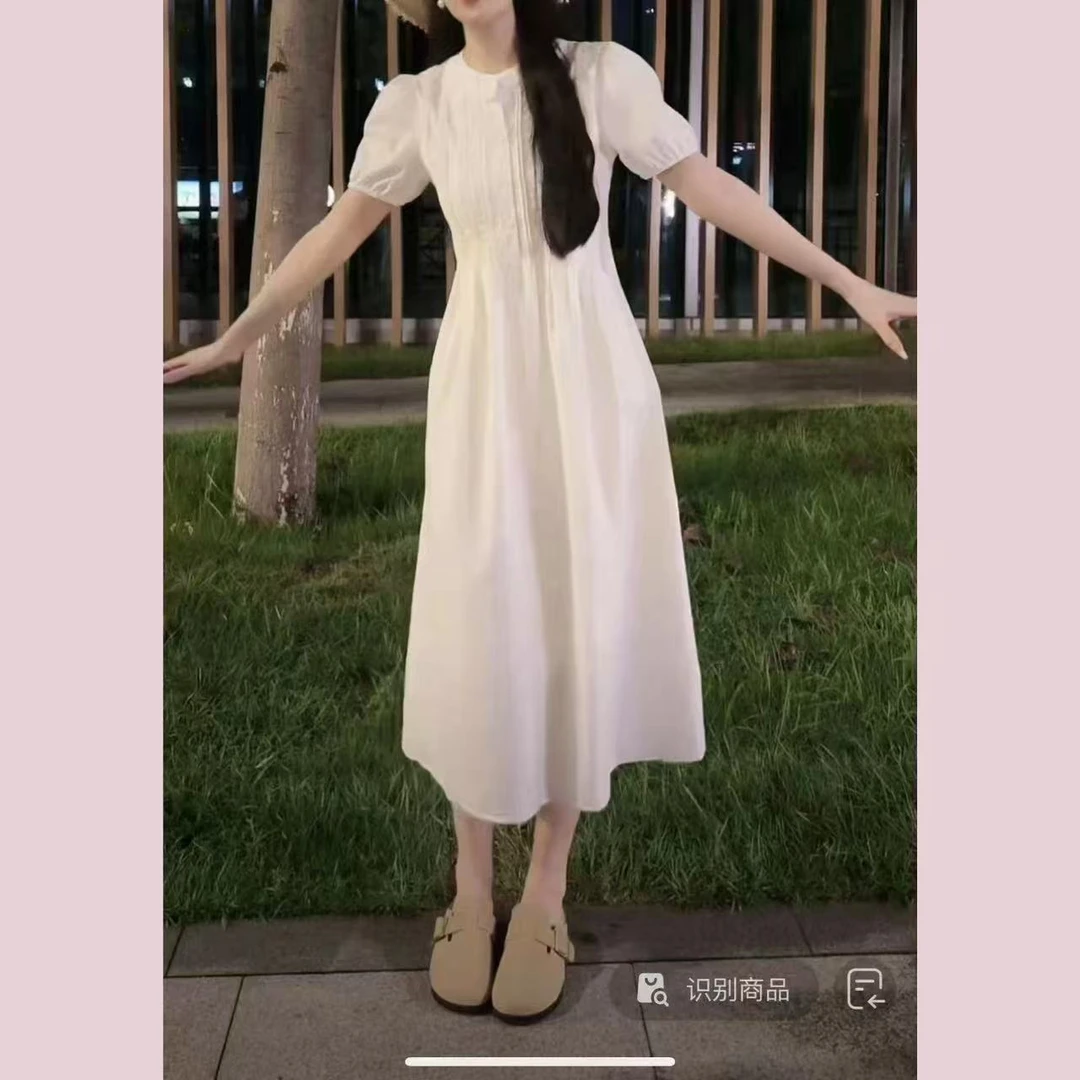 简约复古夏季时尚气质法式设计感收腰裙子温柔中长款女装连衣裙