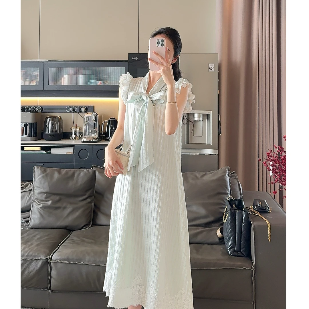 Zwinnie/詹维尼【蓝色条纹小飞袖】春夏甜美显瘦连衣裙 GMY202502