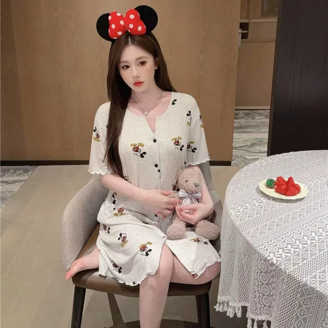 2025新款夏季高端睡衣睡裙印花图案休闲宽松单件套套装可外穿女