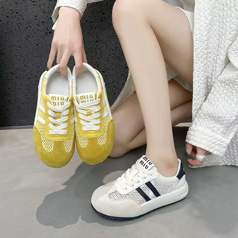 欧洲站平底拼色老爹鞋女2025夏季新款韩版百搭透气舒适休闲鞋潮