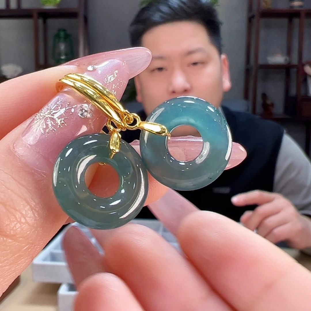 翡翠耳饰银S925镶嵌耳环30