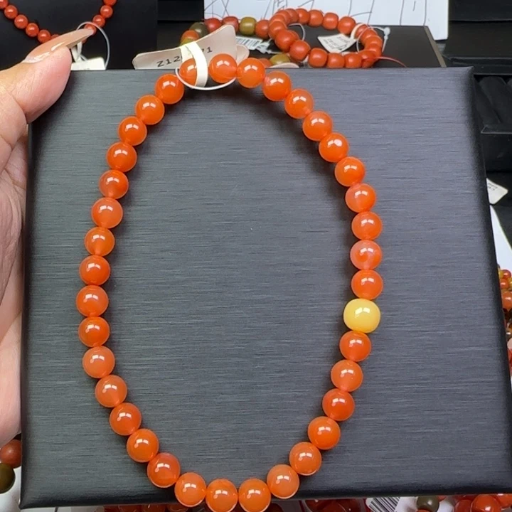 南红玛瑙未镶嵌手链保山冷水河柿子红8mm