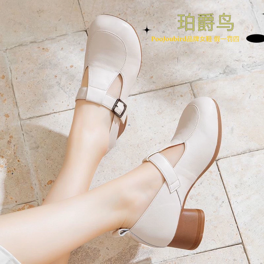 【断码清货】妈妈鞋中跟玛丽珍软底女士方头鞋子女粗跟跟鞋女不累脚