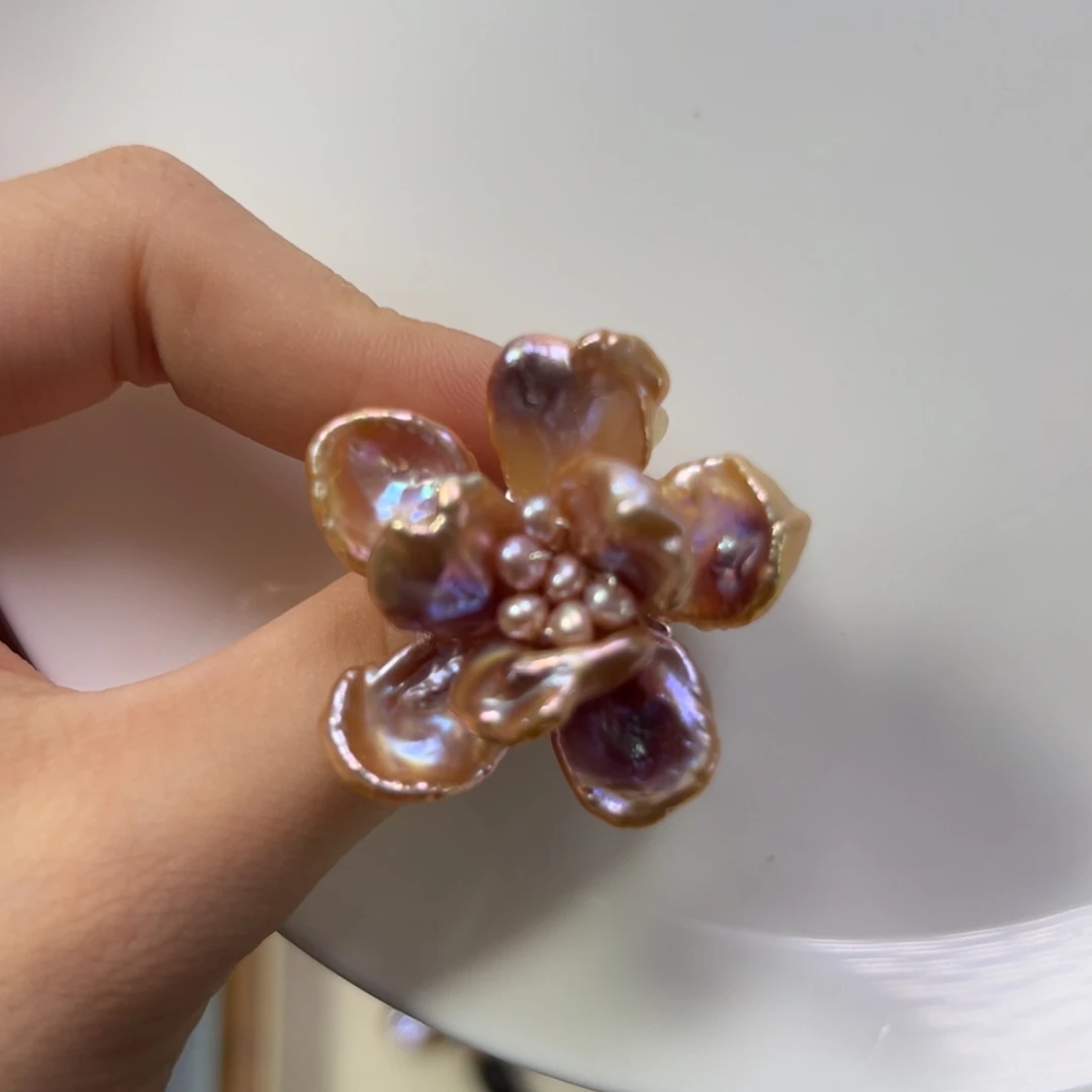 大理石磁石金粉色戒指，专拍