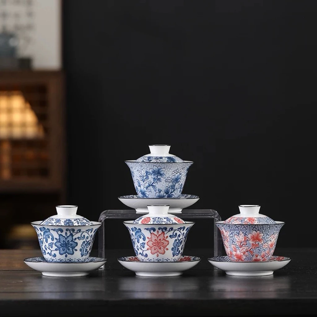 【陶享】青花三才盖碗茶杯茶碗大号功夫茶具泡茶碗套装陶瓷白瓷