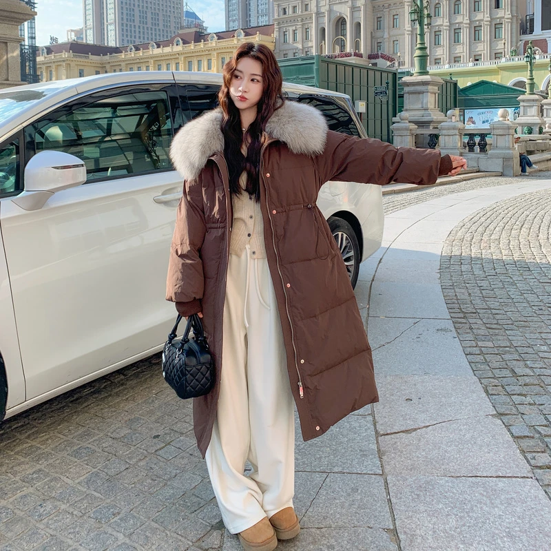 收腰保暖羽绒服女冬季2025新款韩系长款过膝秋冬加厚白鸭绒棉服