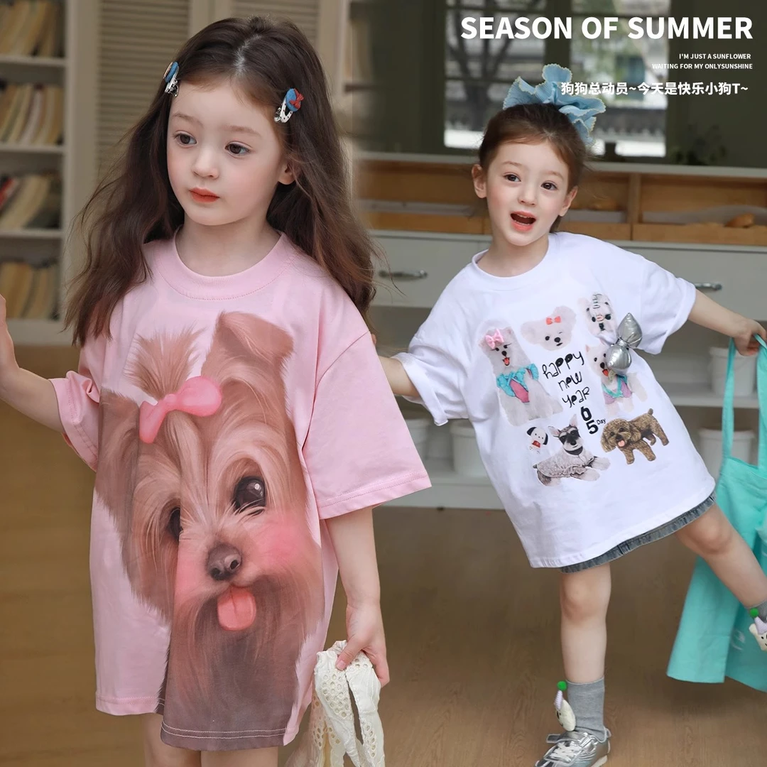 狗狗总动员~今天是快乐小狗超爽棉印花短袖爱上靓妞女童春装2025