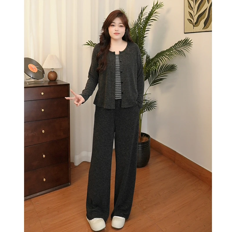 《哆啦》秋季大码女装时尚通勤休闲套装胖mm外搭俩件套 25916