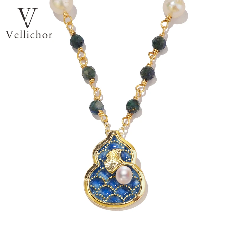 铜合金项链 国风葫芦项链女银杏叶锁骨链高级感国风毛衣链