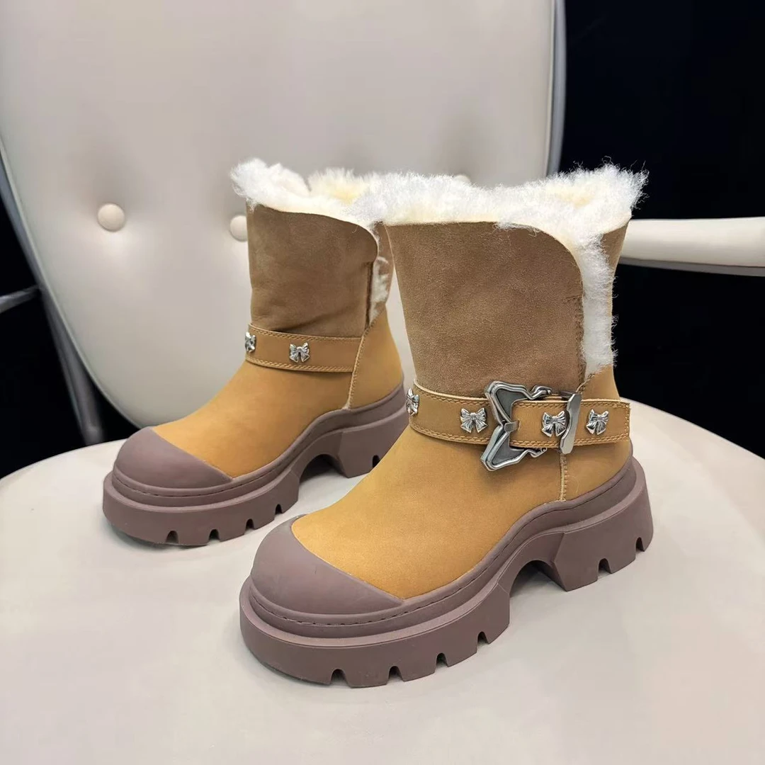 现货D4｜真皮全毛里时尚潮流雪地靴女｜拍大一码｜8001-1