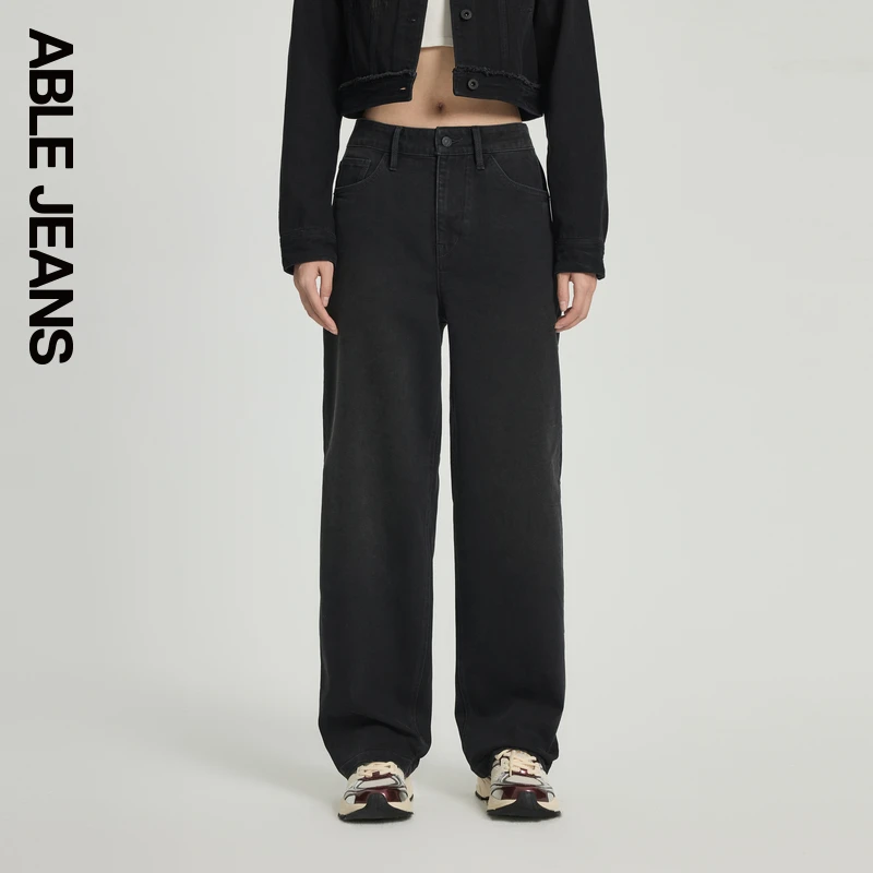 ABLEJEANS【大直筒裤】25秋季新款女士高腰宽松洗水直筒牛仔裤复古