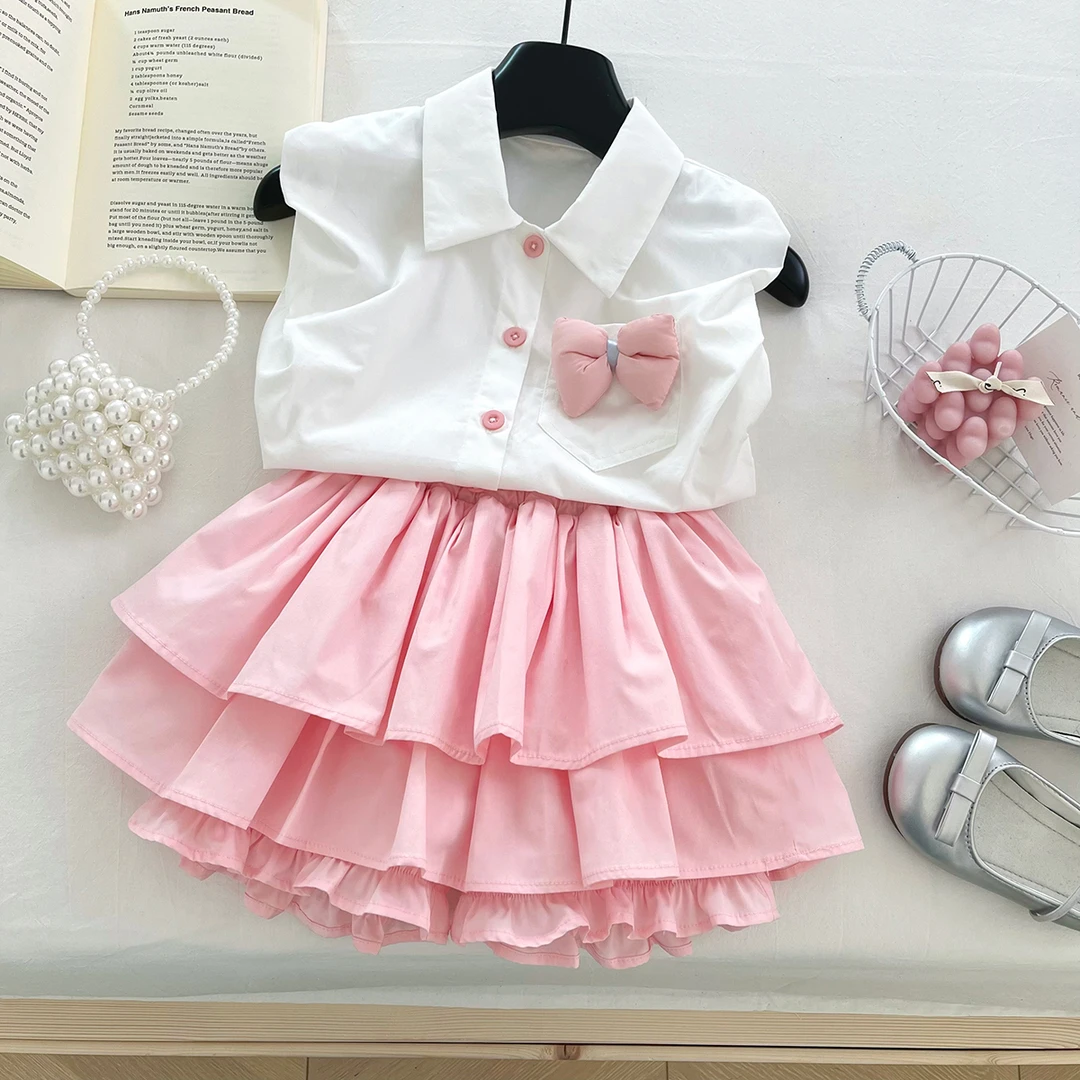 【现货】夏季女宝花朵女童学院风公主裙纯色洋气套装薄款短裙S17308