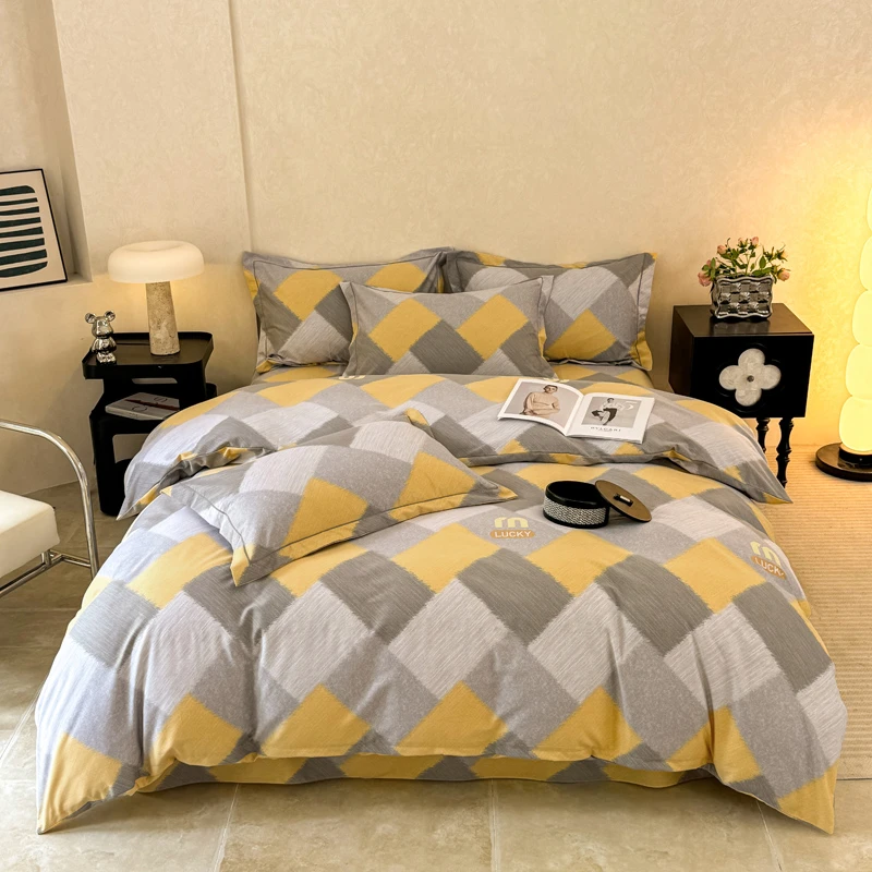 【灵感黄】秋冬季款斜纹棉加厚亲肤印花柔软轻奢简约床上用品四件套