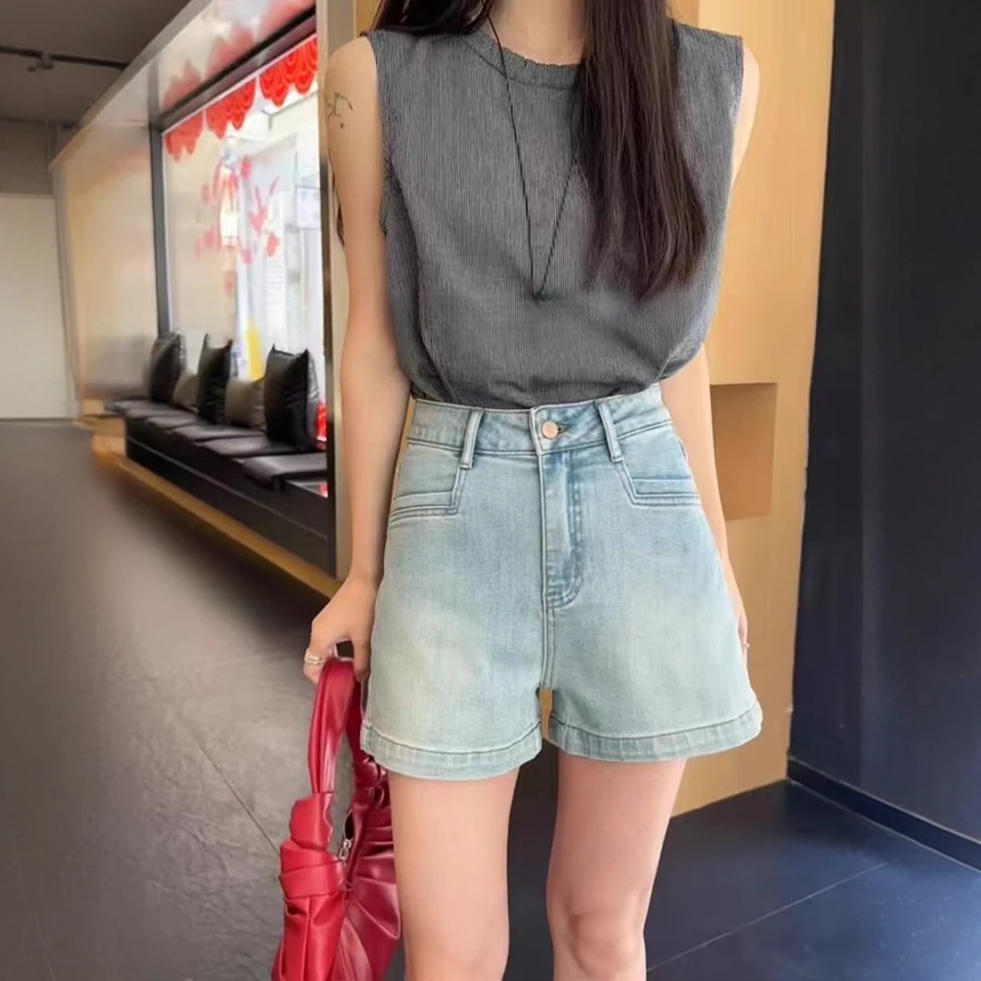 夏季高腰牛仔短裤薄款深蓝色阔腿裤宽松显瘦牛仔裤【欧阳柳家纺店】