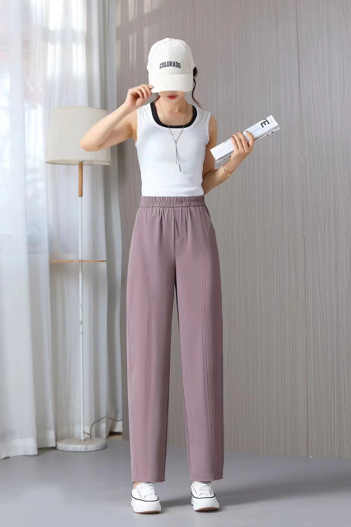 2025夏季薄款高腰显瘦休闲百搭宽松速干气球裤松紧腰垂感阔腿裤