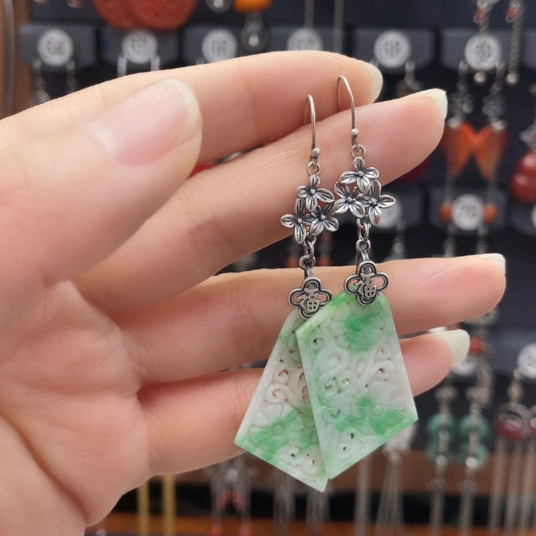 翡翠耳饰银S925镶嵌@***音684thjjhg