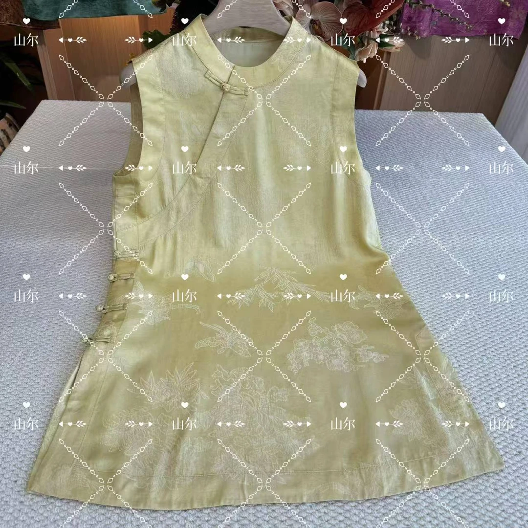 山.尔【旭湘】100桑蚕丝冠乐绉无袖上衣