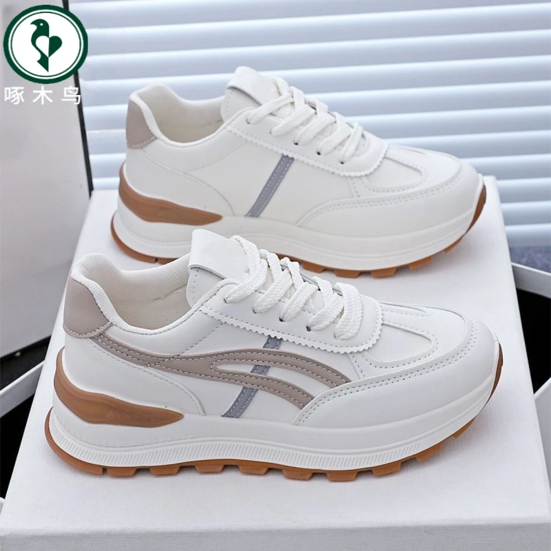 【正品】啄木鸟春季女鞋新款透气小白鞋子女百搭韩版厚底运动鞋休闲