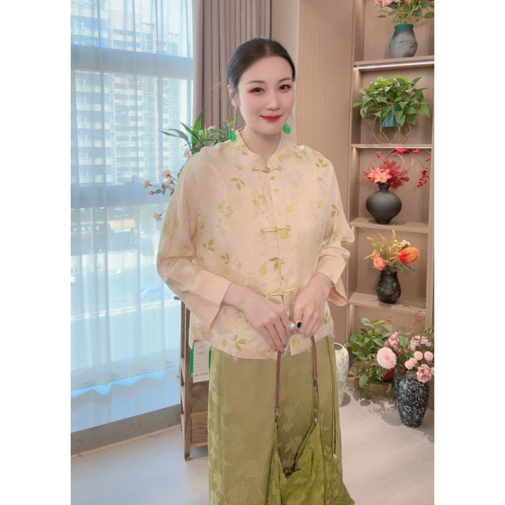 【绿菊】2025新款春季新中式上衣宽松国风提花立领女装气质显瘦外套