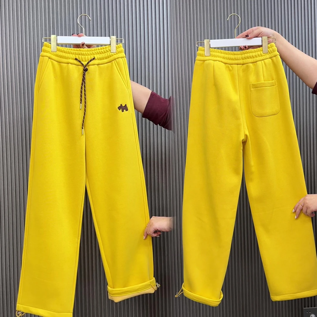 早冬穿搭加厚加绒直筒休闲裤卫裤女士时尚百搭减龄显瘦