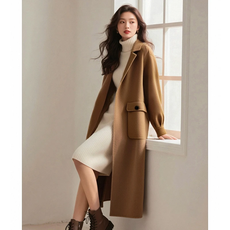 【新品】2025冬双面呢翻领长款大衣女25081504