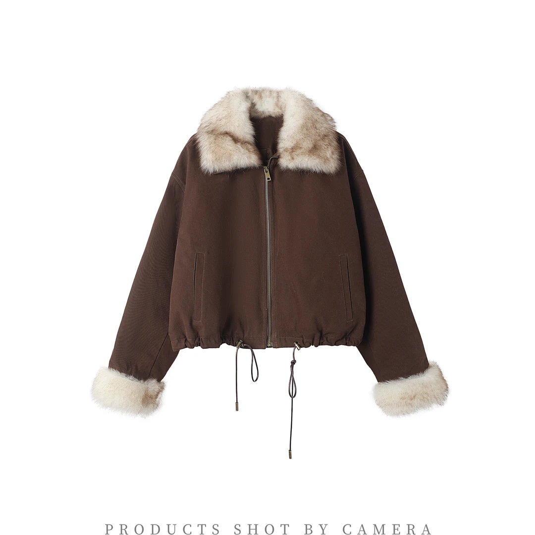 熹熹Sissi 【绒镜】鹅绒大毛领短款保暖宽松派克服P017-3