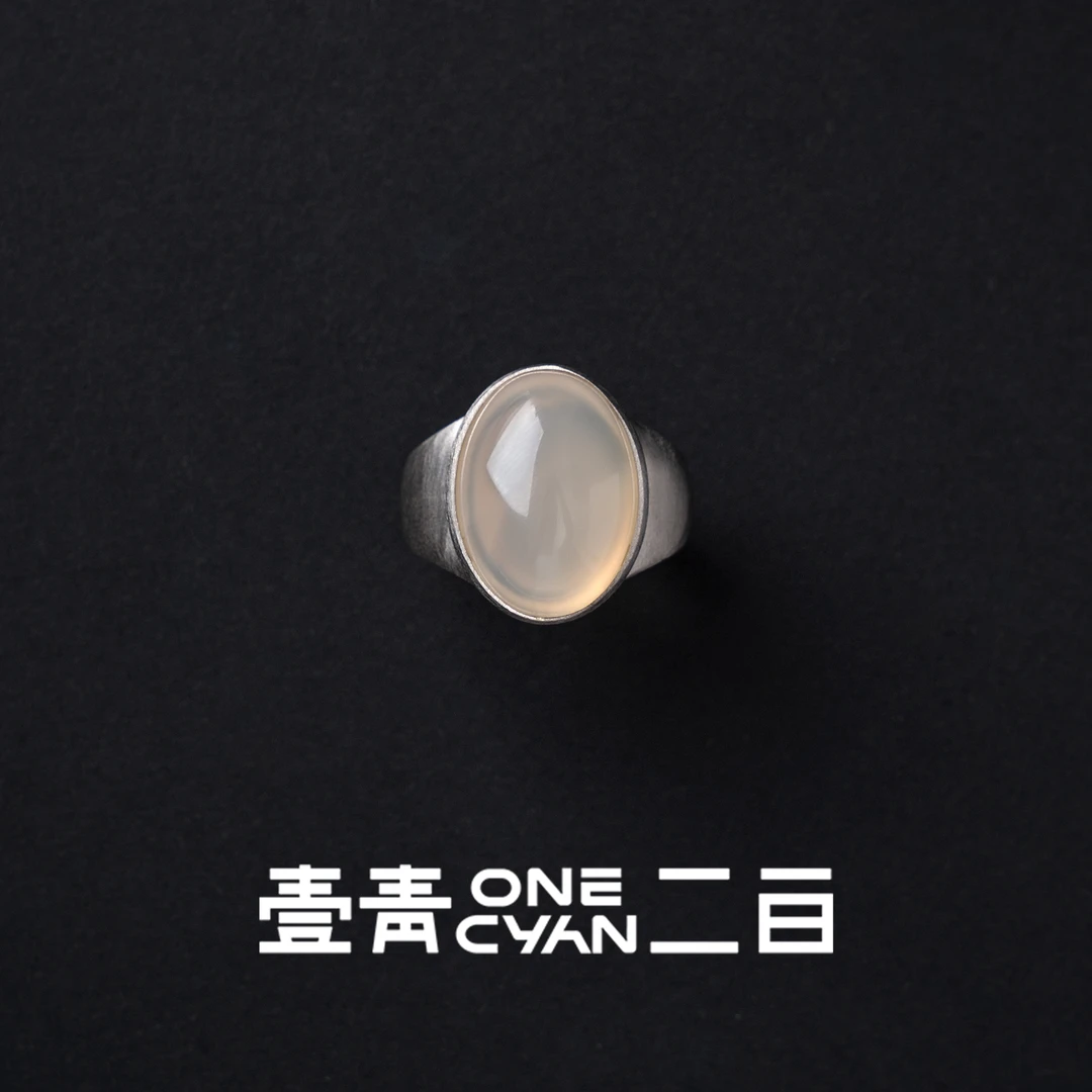 ONECYAN 925银戒指 《旷》纯银磨砂拉丝素款石头戒指简约