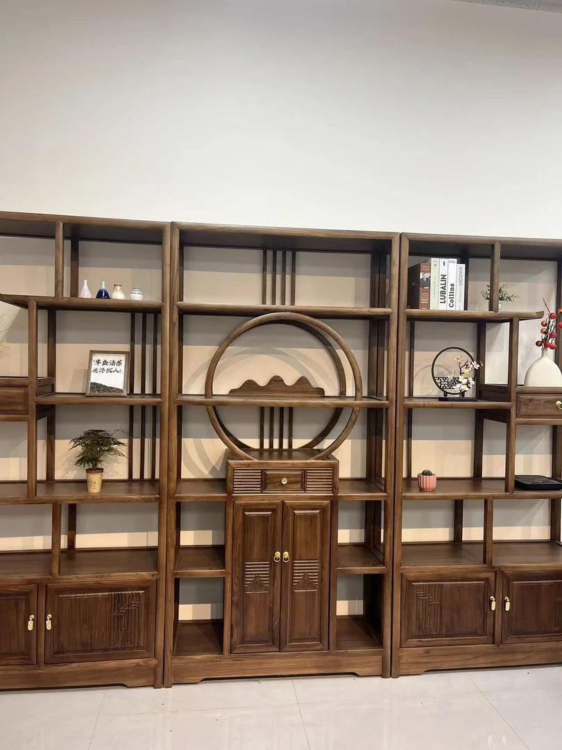 全实木博古架新中式客厅隔断展示柜老榆木置物架多宝阁