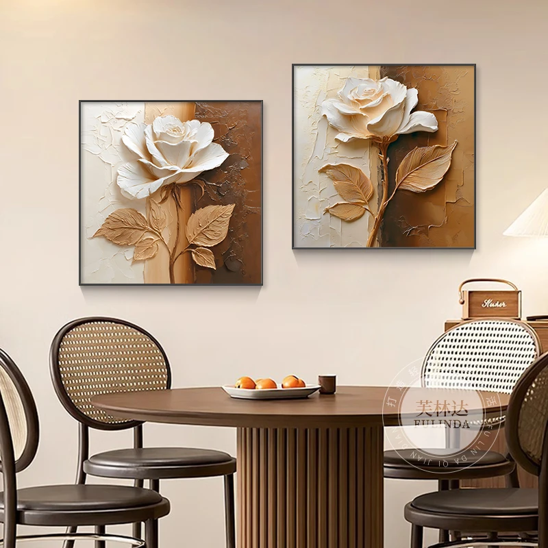芙林达餐厅挂画装饰画2025新款花卉画轻奢复古饭厅餐桌背景墙壁画
